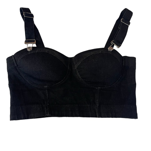 Jean crop top shirt with built in bra - Picture 2 of 5